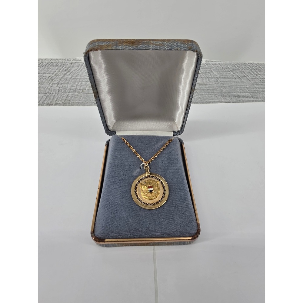 Vintage United Airlines 10 Year Service Award Necklace 12KT Gold Enamel Pendant